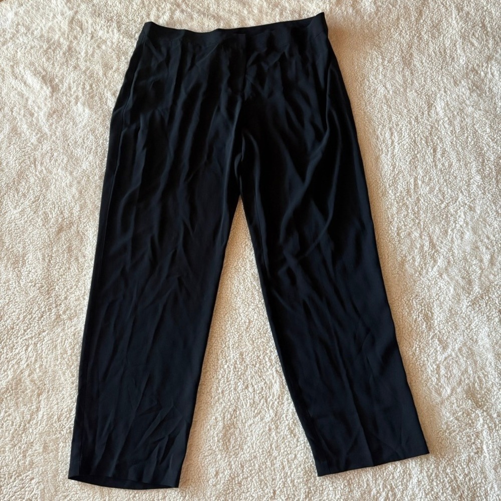 Eileen Fisher Black Silk Crepe Straight Leg Pants Womens XL Career Dress